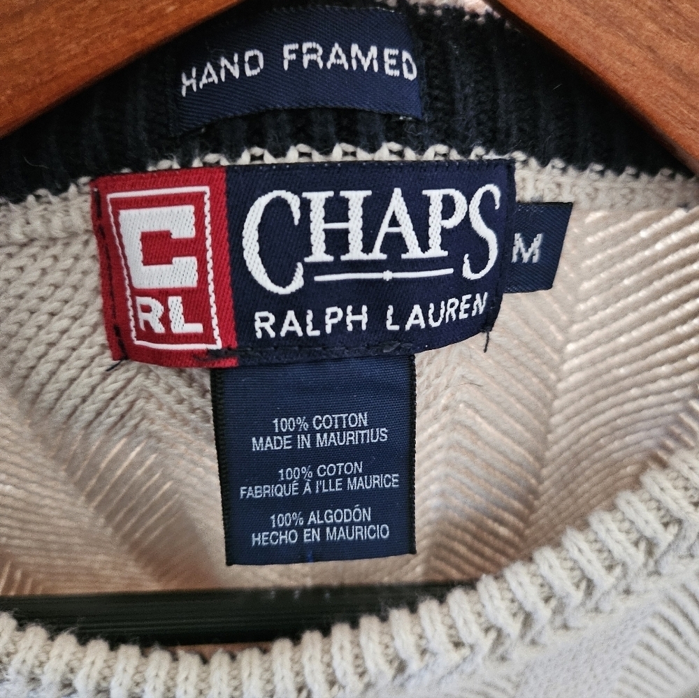 Chaps Ralph Lauren Men's Beige Crewneck Knit Cotton Preppy Casual Sweater Sz M. - Picture 14 of 16